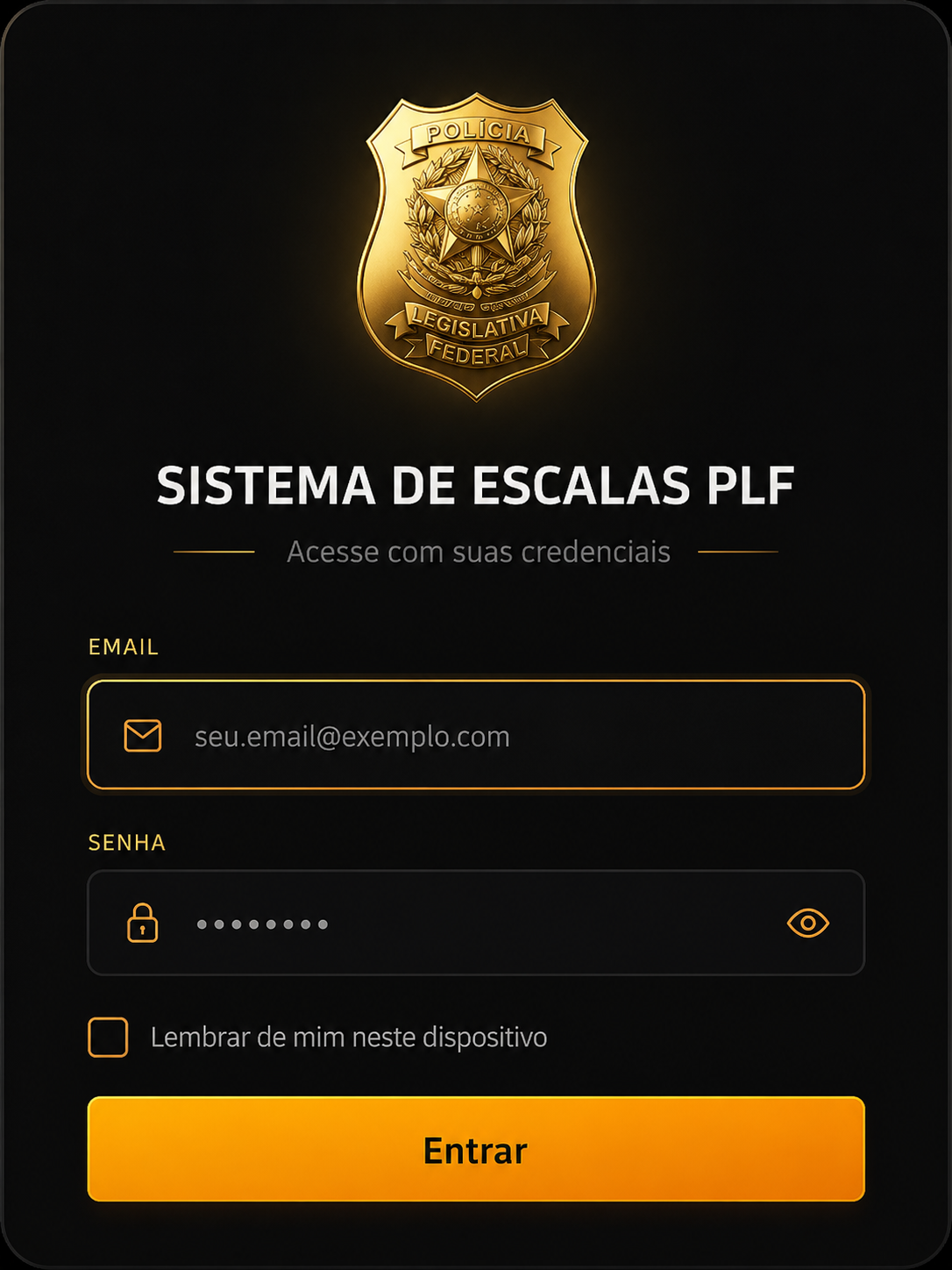 Tela de login do Sistema de Escalas da Polícia Legislativa Federal